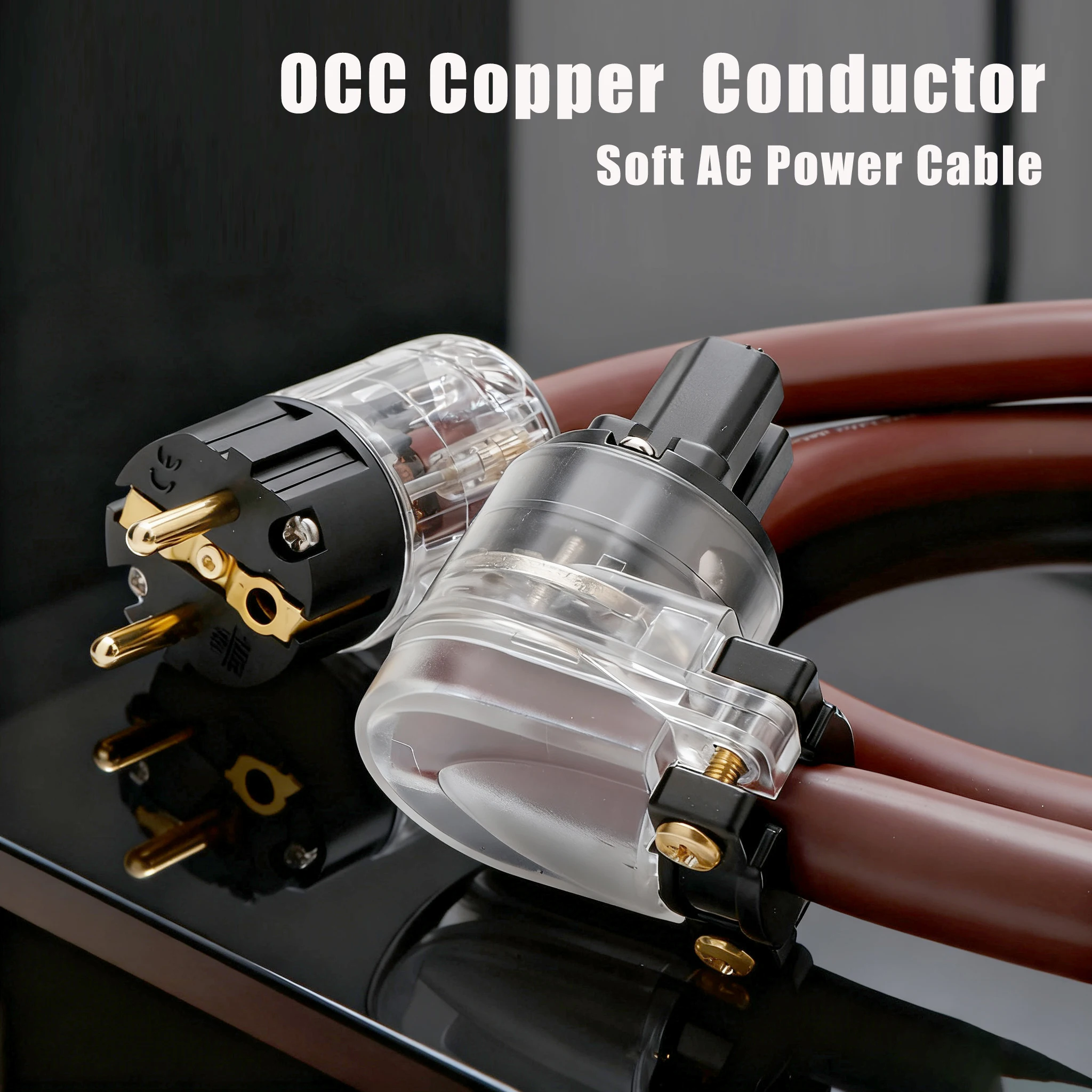 HIFI Power Cord Cable 90 Degree Right Angle Audiophone Golden Reference EU and US Power Plug, IEC  C15 Female Power Connector