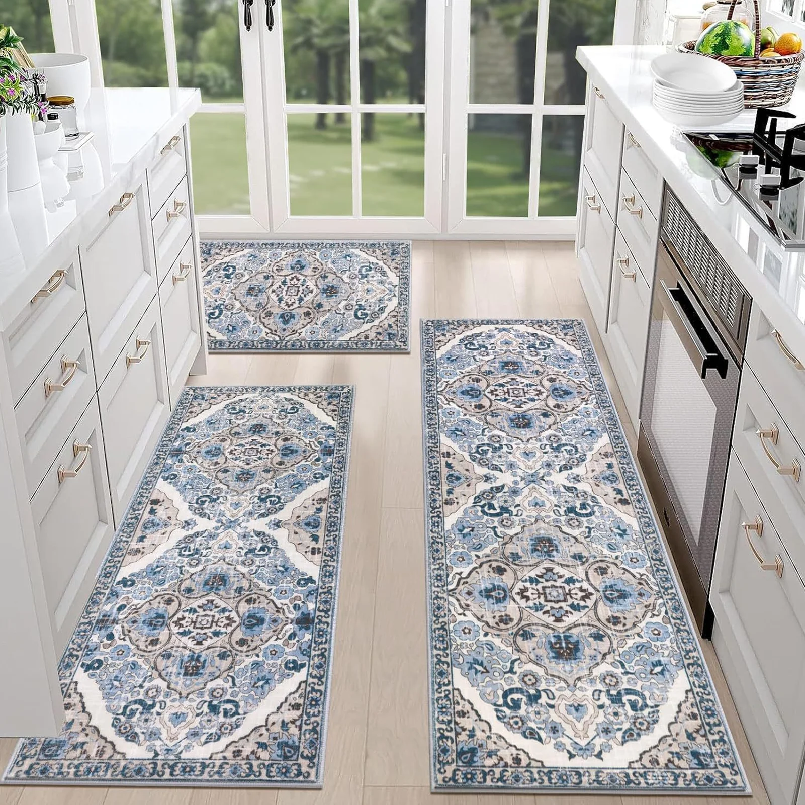 

Kitchen Rugs Non Slip Boho Laundry Mats Comfortable Boho Carpet Set For Living Room Hallway Bedroom Bathroom Patio Porch.
