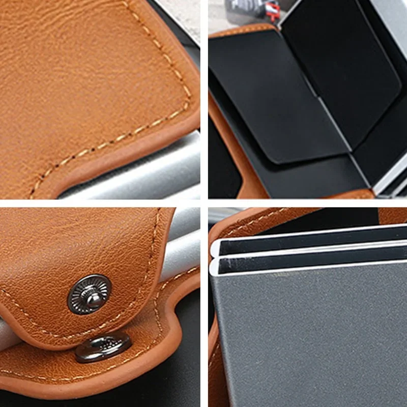 12 Card Slots Magic Anti RFID Double Aluminum Box Automatically PU Leather Wallet Card Holder Large Capacity ID Credit Bank Case