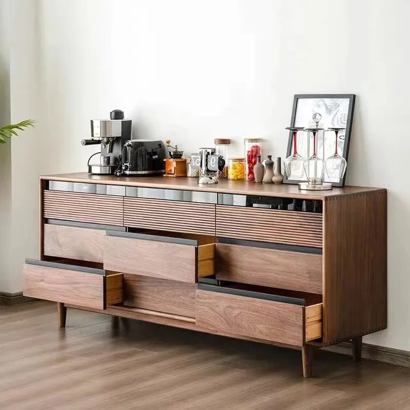 

Customizable Nordic solid wood North American modern simple log storage living room wall drawer cabinet