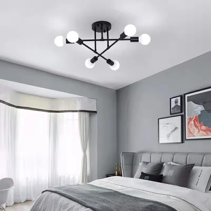 

Потолочные светильники, современные несколько светодиодных цоколей E27, черный/белый/золотой для гостиной/спальни, внутреннее освещение в стиле ретро