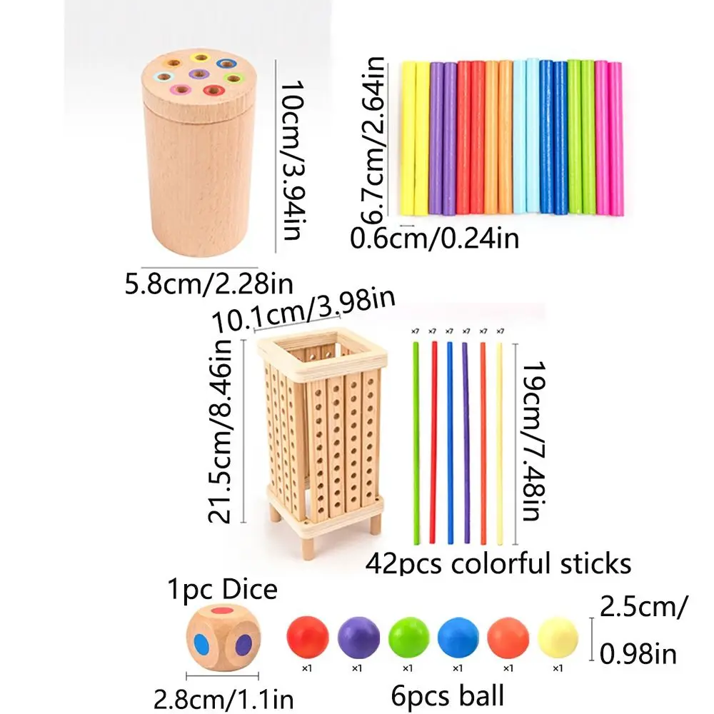 42/16 Colourful Sticks Wooden Stick Board Game Educational Dice Montessori Ball Dropping Game 6 Balls Fine Motor Development