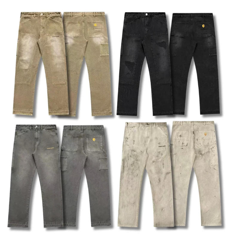 High Quality Men's False Perception Denim Pants Streetwear Washed Vintage Casual Trousers Men Women