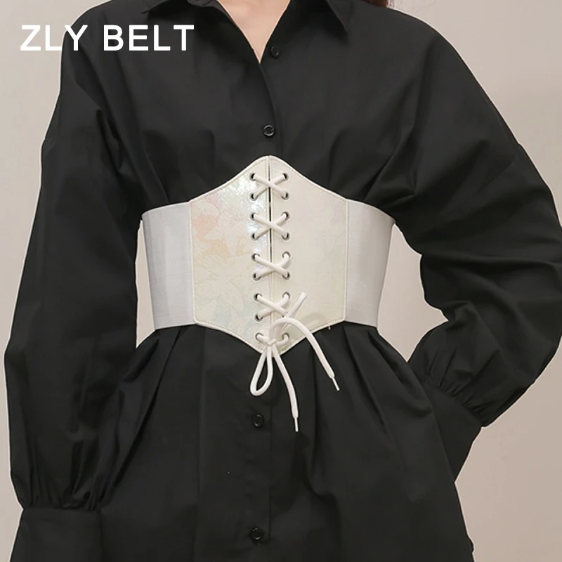 

ZLY 2024 New Fashion Waistband Women Elastic PU Leather Material Adjustable Elegant Dress Coat Casual Style Vintage Waist Band