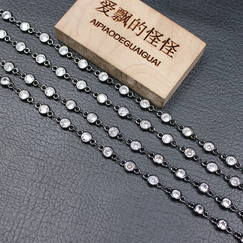 APDGG 1 Meter Bezel Set 4mm Clear Cz Gunmetal Color Neck Chain Jewelry Making DIY