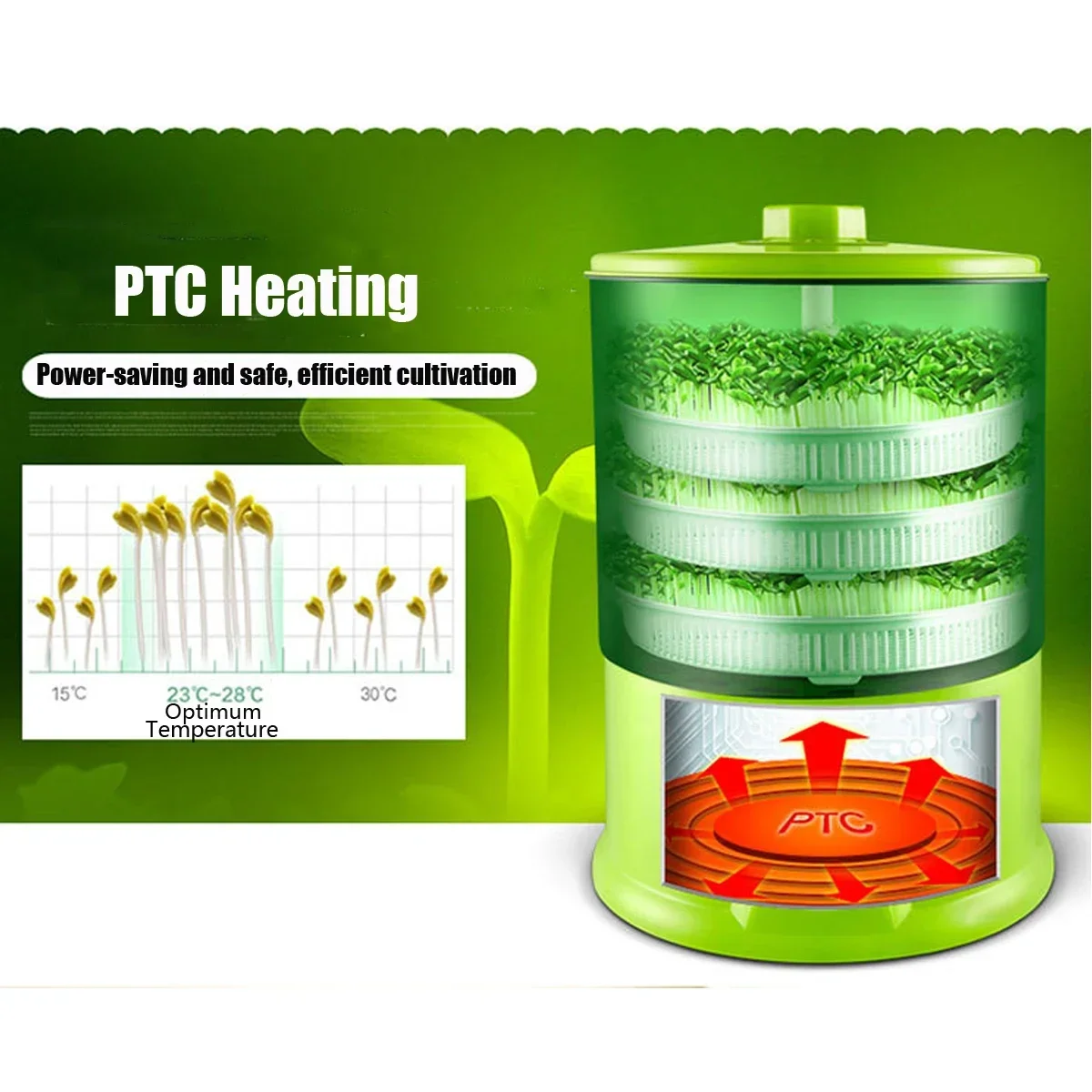 220V 1.5L 3 레이어 Ntelligent 콩나물 기계 다기능 자동 콩나물 홈 메이드 DIY 도구