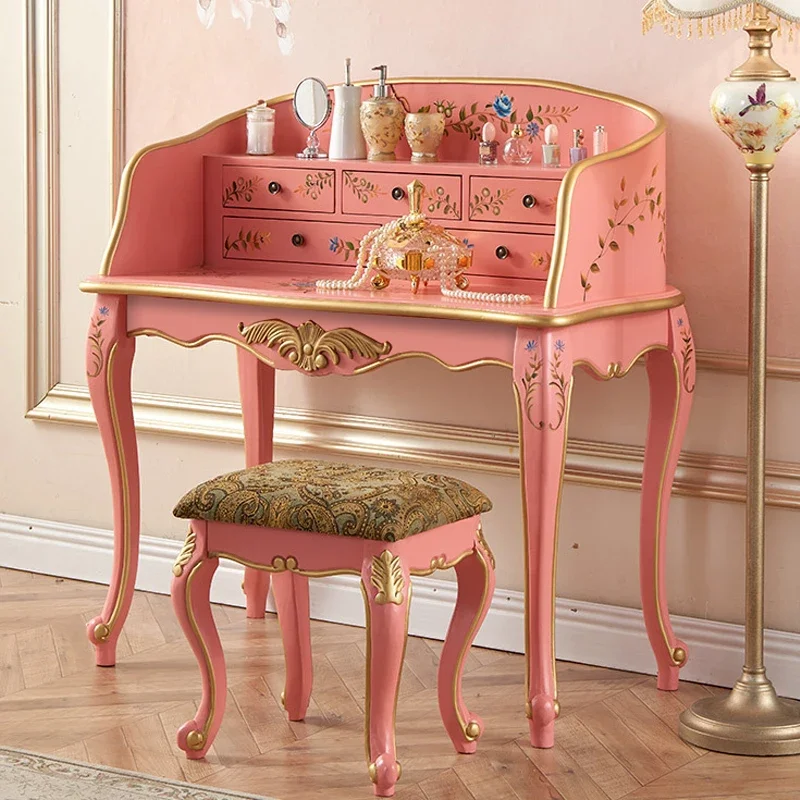 

Girls Luxury Modern Vanity Table Wood Jewelry Organizer Bedroom Makeup Vanity Desk Drawers Stool Penteadeira Furniture Home