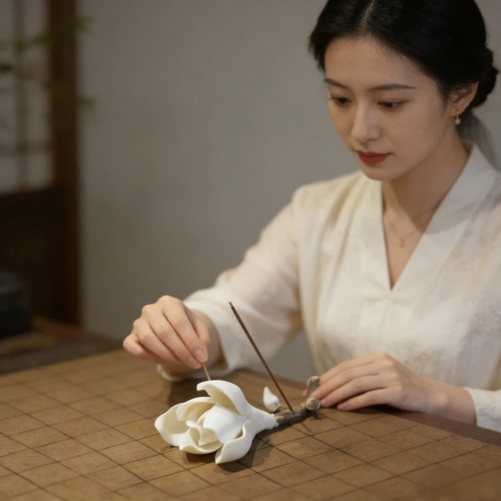 Ceramic Yulan Flower Fragrance Holder,handcrafted Flower-shaped Fragrance Base for Decoration,home Room Use Fragrance Diffuser