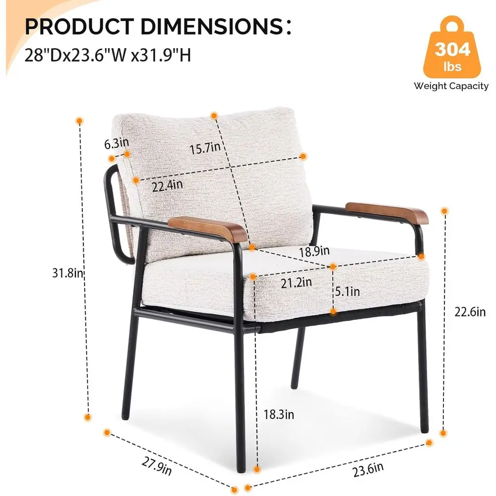 -Century ern Accent Armchiar or Small Space, Small Comy Upholstered Leisure Reading Chair with Wood Armrest or Bedroom, Living R