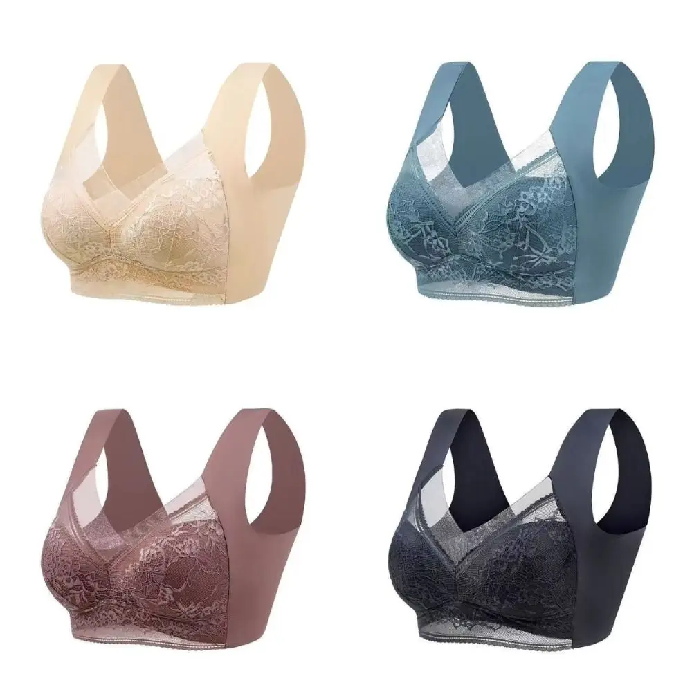 Sexy Plus Size Women's Lace Bra Seamless Comfortable Women's Push Up Bra No Underwire Breathable Ice Silk Bra