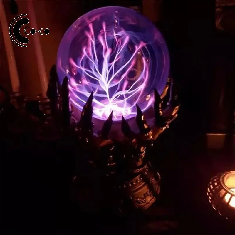 Skull Finger Luminous Plasma Ball Deluxe Glowing Plasma Ball Home Party Decor Spooky Creative Resin