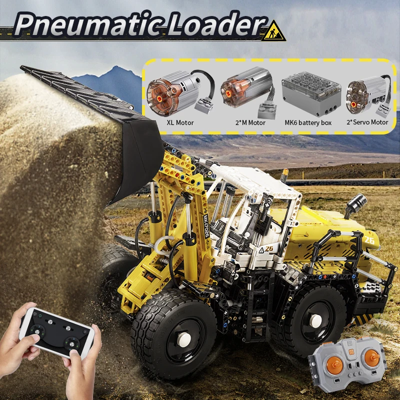 MOULD KING 17026 Pneumatic Loader L550 Building Blocks Remote Control Engineering Vehicle Construction Kits Toys for Boys