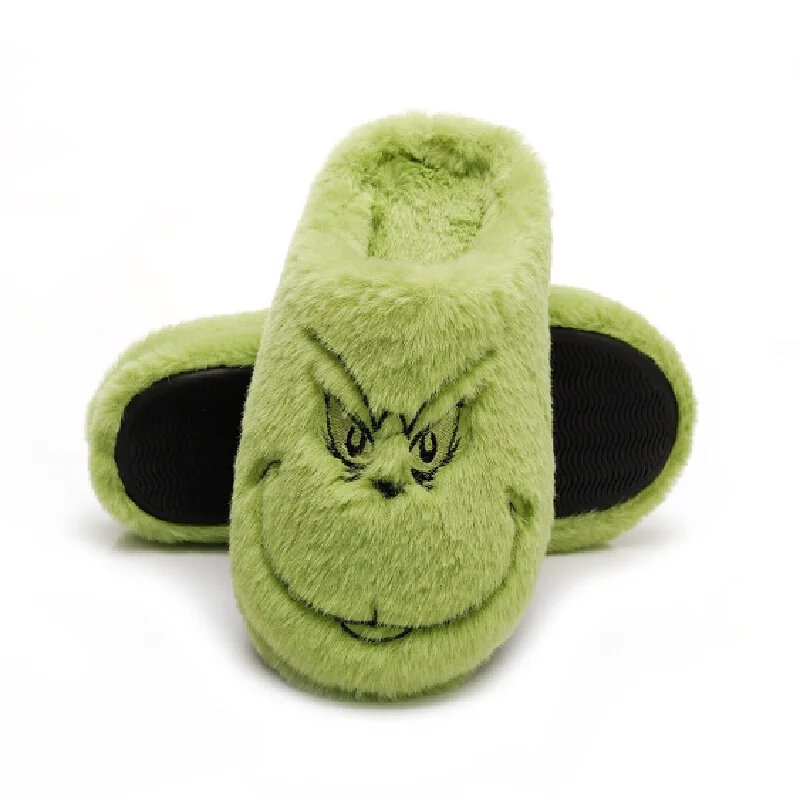 عيد الميلاد الأكثر مبيعا الأخضر فروي الوحش النعال الخريف والشتاء النعال المنزل الرجال والنساء لينة سوليد فروي الأحذية هدية #4