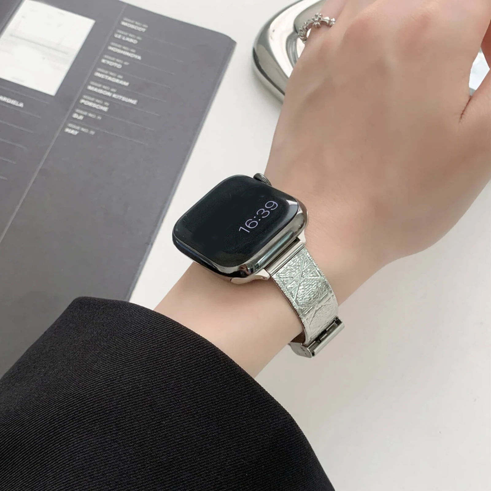 Tali jam tangan Stainless Steel untuk Apple Watch, rantai gelang logam Argyle 40 41 44 45 49mm