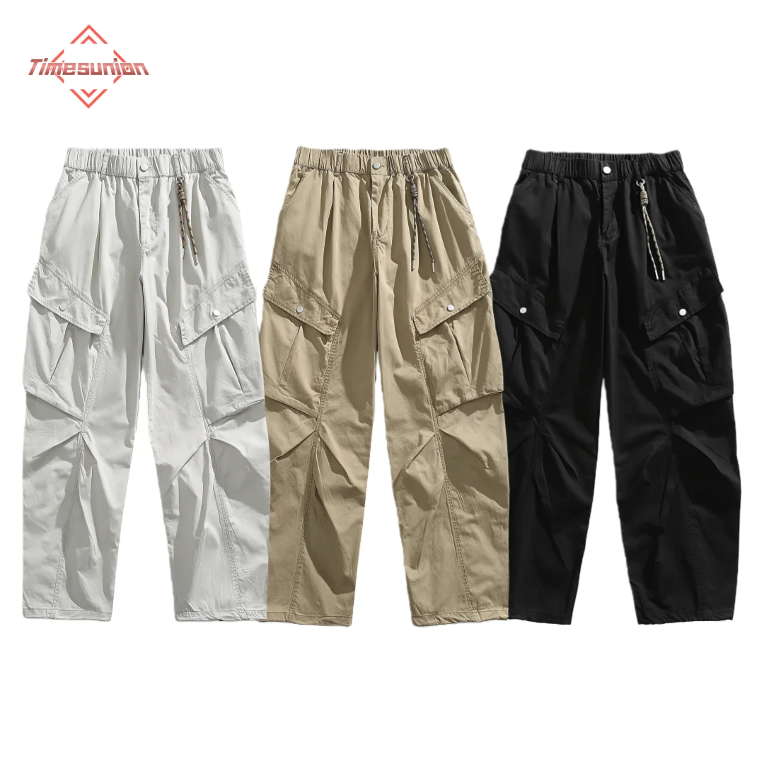 

Новые японские модные широкие брюки в стиле ретро, черные брюки-карго унисекс с большими карманами, свободные прямые повседневные рабочие брюки