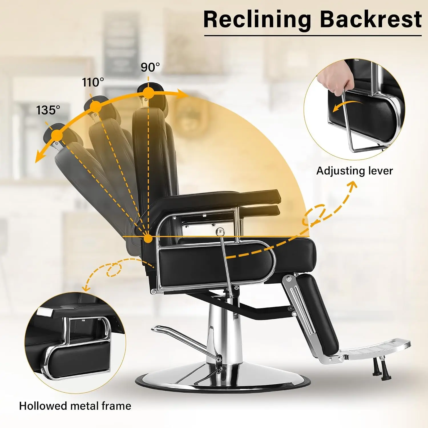 Barber Chair for Barbershop, Professional Reclining Salon Chairs for Hair Stylist, 360° Swivel Heavy Duty Styling, Customized - view 5
