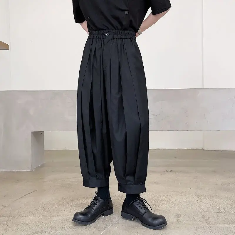 UMI MAO Yamamoto Style Personality Pleated Beam Mouth Tie Dark Trend Nine-point Pants Men Women Pantalones Hombre