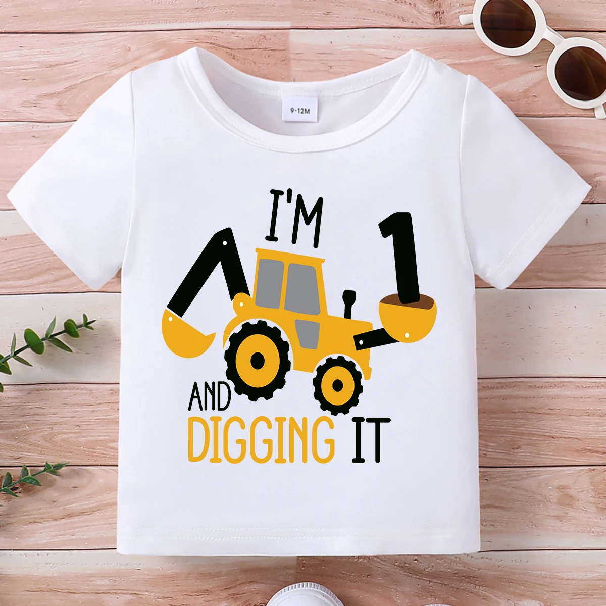 Summer Boys T-Shirt Round Neck Short Sleeve Cartoon Excavator Letter Pattern Top Korean Trendy T Infants Children