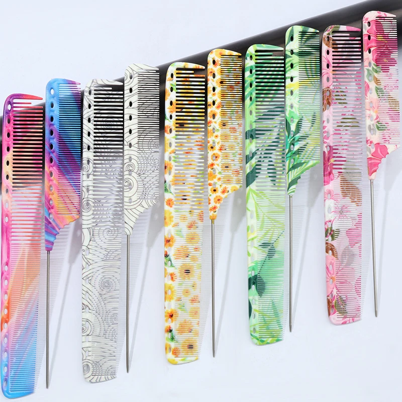 2-Pack Unisex Styling Comb Set, Multi-Function Hairdressing Tools, Durable ABS Plastic, Colorful Pattern Design