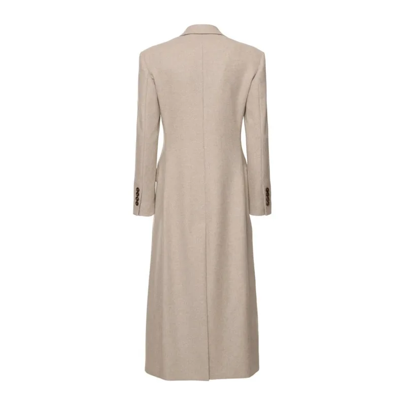 EAEOVNI 2025 Büro Dame Khaki Frauen Lange Anzug Jacke Kerb Kragen Taste Versammelt Taille Mantel Mode Neue Kleidung 1A950