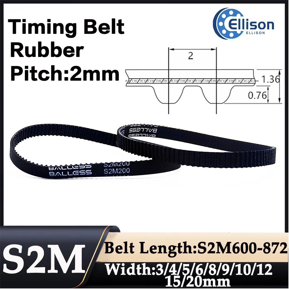 

3D printer belt S2M, bandwidth 3-20mm rubber industrial synchronous belt, transmission belt circumference 600-872mm