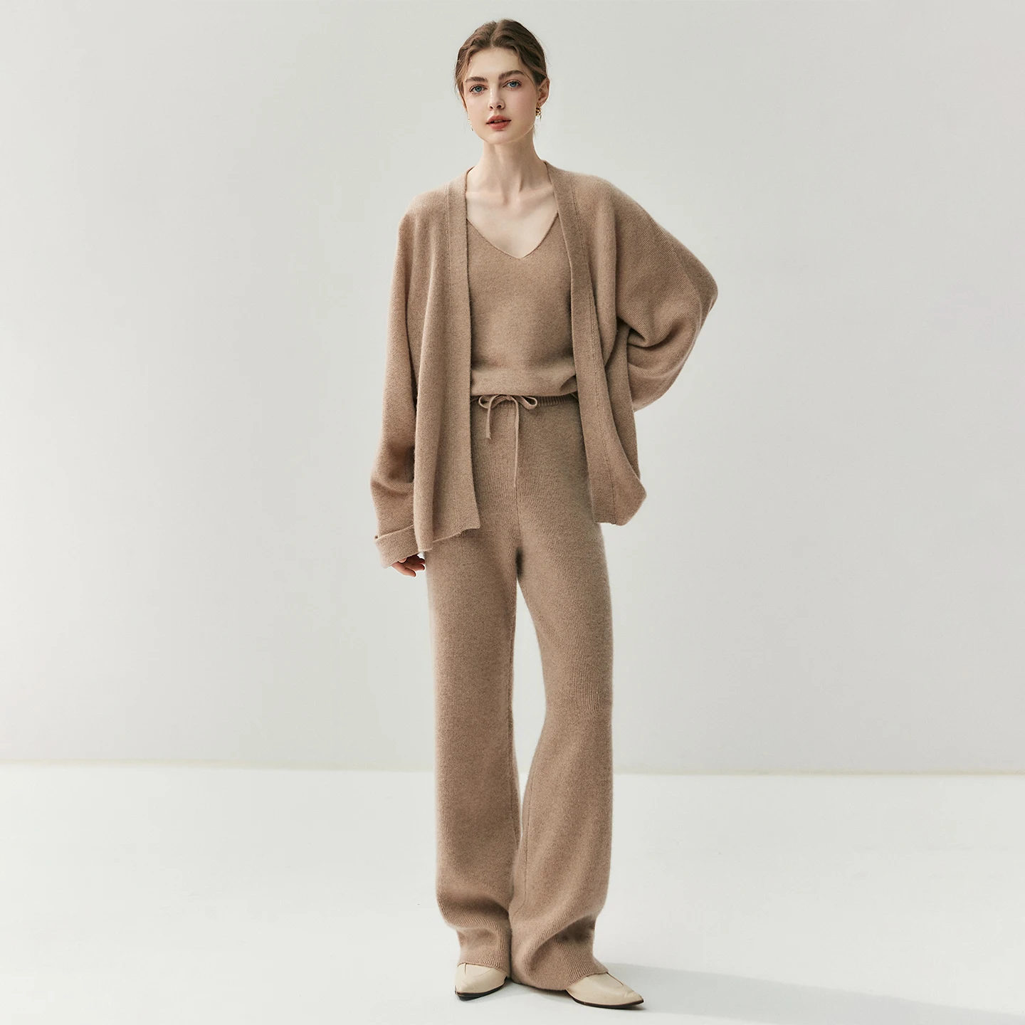 

2025 Autumn Winter High-end Women's 100% Cashmere Drawstring Straight Leg Pants Casual Soft Knitted Versatile Pants