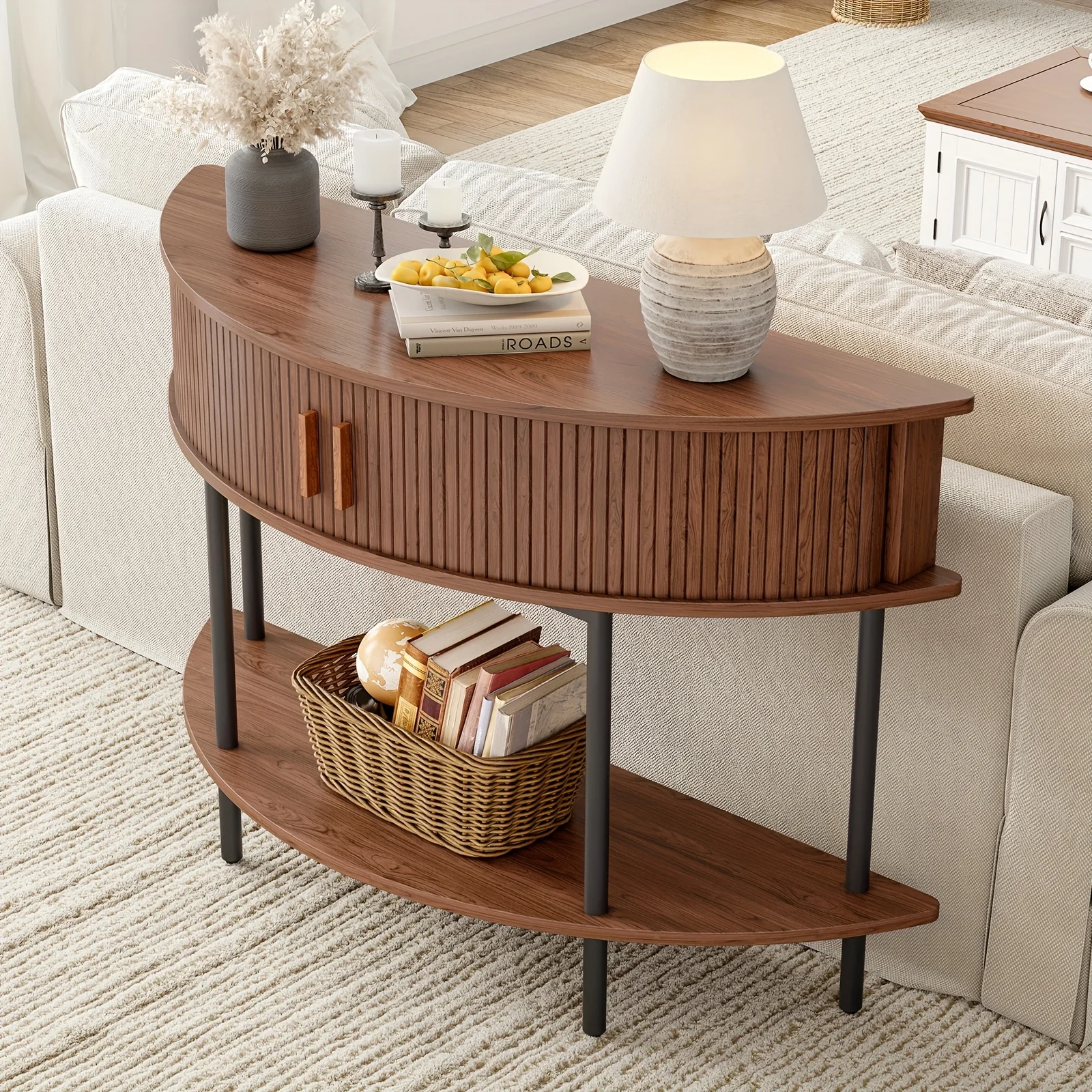 

Half Fluted Console Table | Mid-Century Modern Style, Entryway Table with Storage, Behind Couch Table, Suitable for Entryway