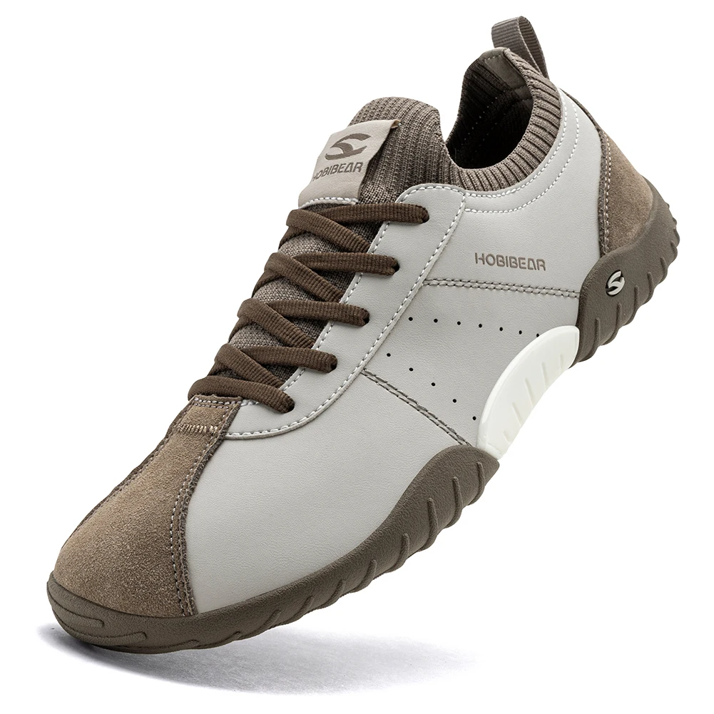 HOBIBEAR Sneaker mit breiter Zehenbox für Herren und Damen, minimalistische Wanderschuhe aus Kunstleder, leichte Schnür-Freizeitsneaker – Detail 3
