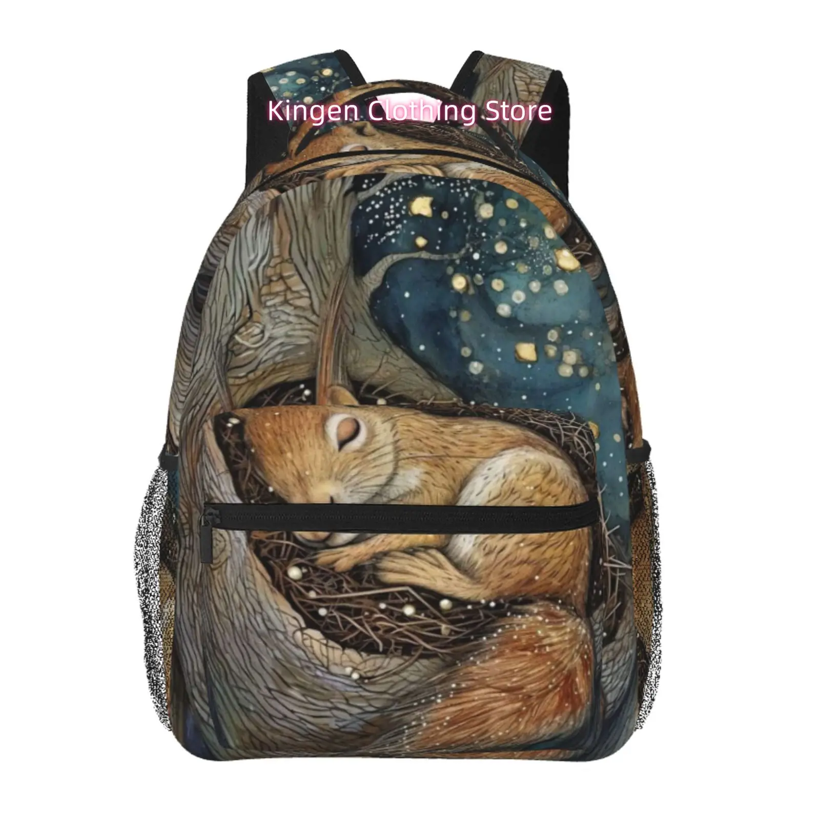 Sleeping Squirrel Tree Hole Vintage Print Travel Backpack, Large Capacity with Adjustable Shoulder Straps& Multiple Compartments