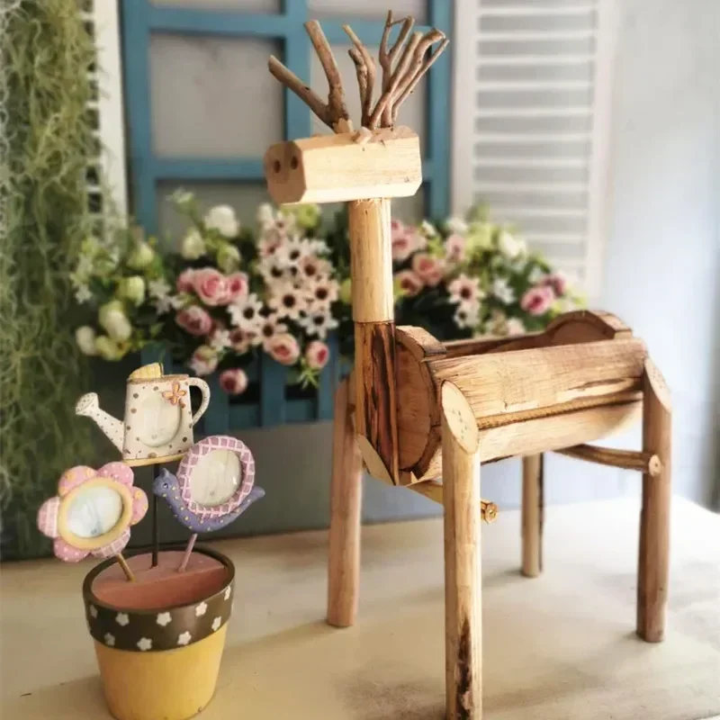 Solid Wood Deer Decoration Succulent Flower Pot Garden Layout Window Kindergarten Plant Corner Decoration