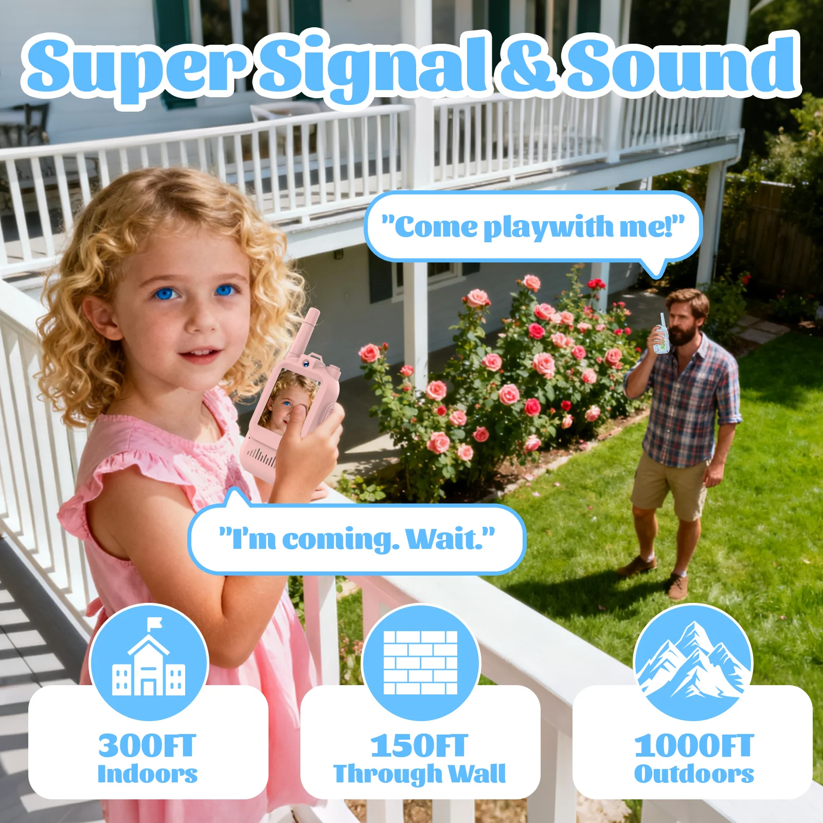 Video Walkie Talkie per bambini 1080P HD Confezione da 2 giocattoli ricaricabili per bambini per giochi di compleanno da viaggio in campeggio all'aperto