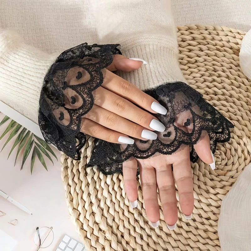 Многослойные кружевные манжеты с рюшами, цветочные ажурные украшения, искусственные рукава, эластичные элегантные короткие украшения на запястье для девочек