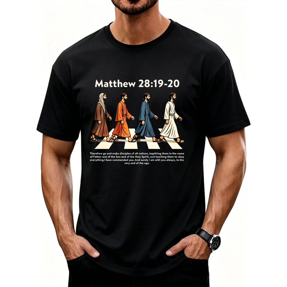 Matthew 28:19-20 Abbey Road Jesus Walking Crosswalk Graphic Men's Classic T-Shirt Retro Christian Faith Religious Gift Tee