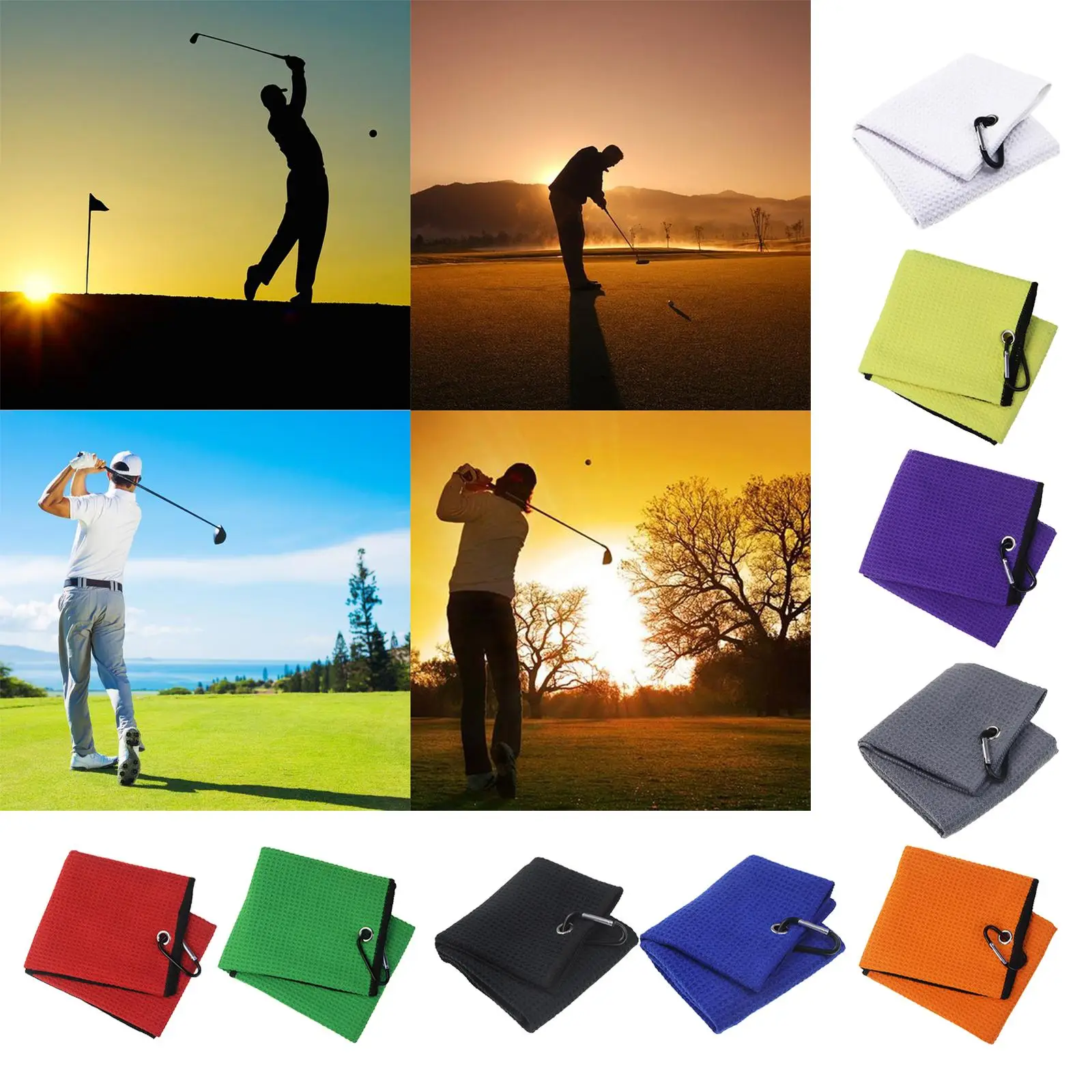 Golf Towel, Microfiber Fabric Waffle Pattern Towel W/ Heavy Duty Carabiner Clip for Golf Bag Or Belt, Easy to Carry