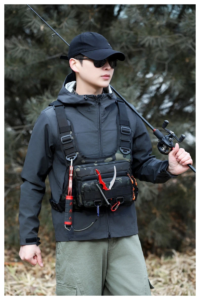 Outdoor-Sportweste mit Rucksackfunktion, taktische Brust- und Hüfttasche, Umhängetasche für Camping, Laufen, Radfahren, Motorradfahren und Workouts – Detail 1