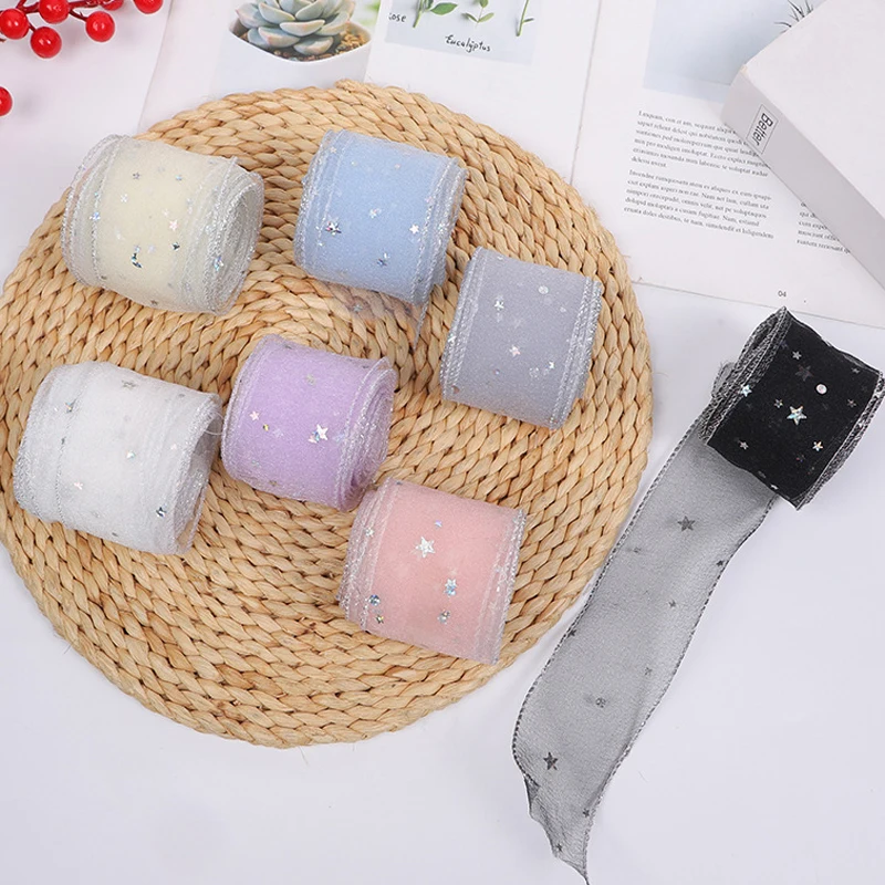 100 Yards 55MM Stars Moon Silver Thread Edge Sequin Colorful Dots Yarn Ribbon DIY Crafts Handmade Accessories Material Wrapping