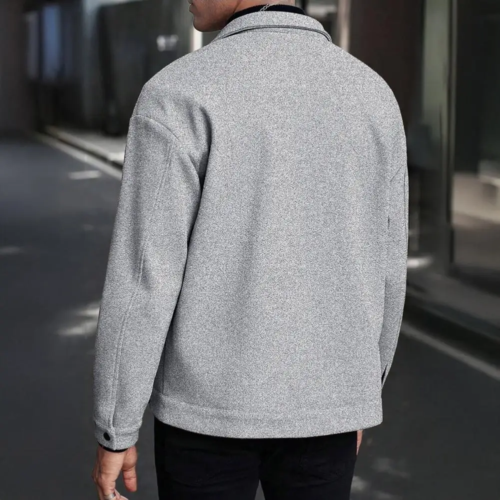 

Fashion Autumn Winter New Solid Color Short Woolen Coat For Men Korean Trendy Loose Thick Lapel Long Sleeve Tweed Jacket