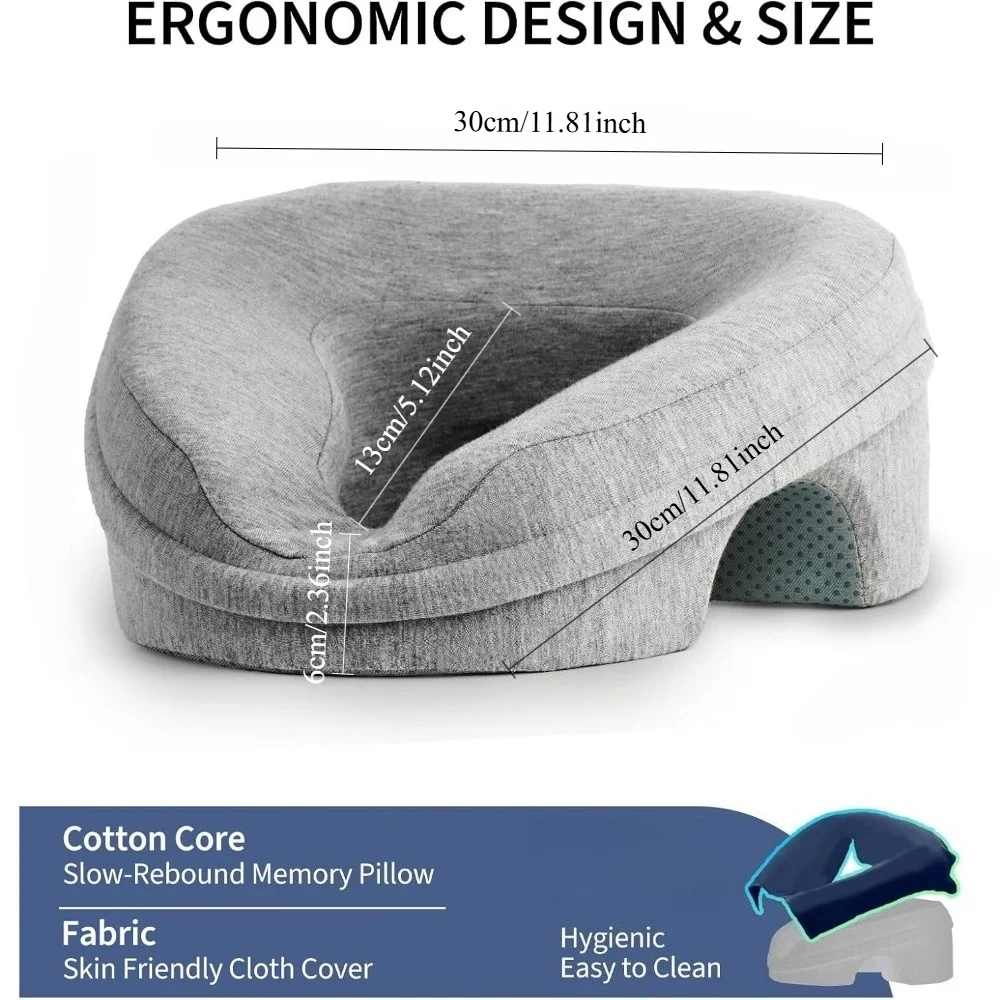 Massage Table Pillow, Bed Headrest, Stomach Sleeper with Face Cradle, Post Surgery Recovery, Removable Cover Grey Pillow