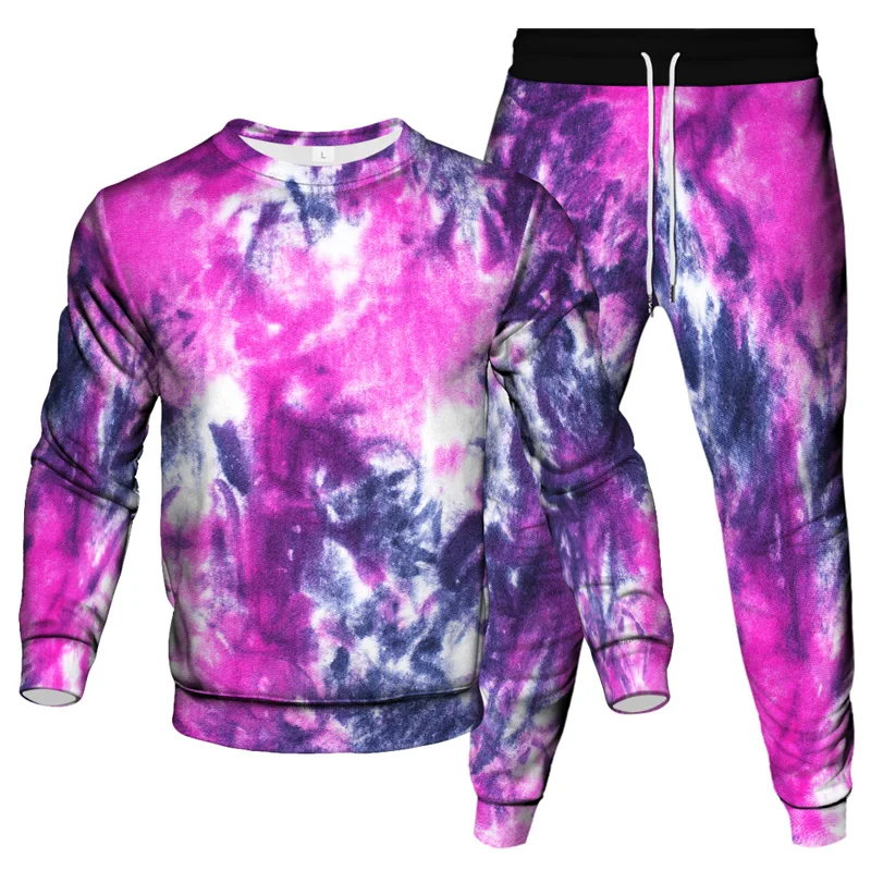 Colorful Vortex Tie Dye 3D Print Men Sportswear Set Long-Sleeved T Shirt Pants 2-Piece Set Oversized Pullover Men Clothing