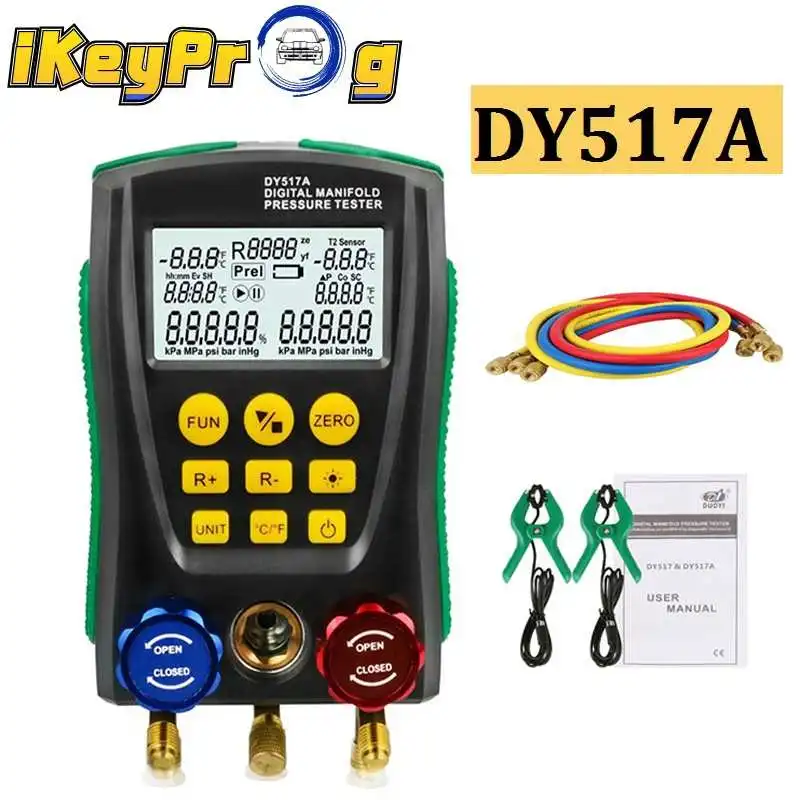 Digital Pressure Gauge Refrigeration Digital Vacuum Pressure Manifold Tester Meter HVAC Temperature Tester for Car Repair
