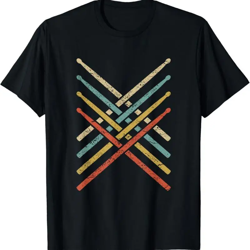 Retro Vintage Drummer T Shirt 70s 80s Distressed Drum Sticks