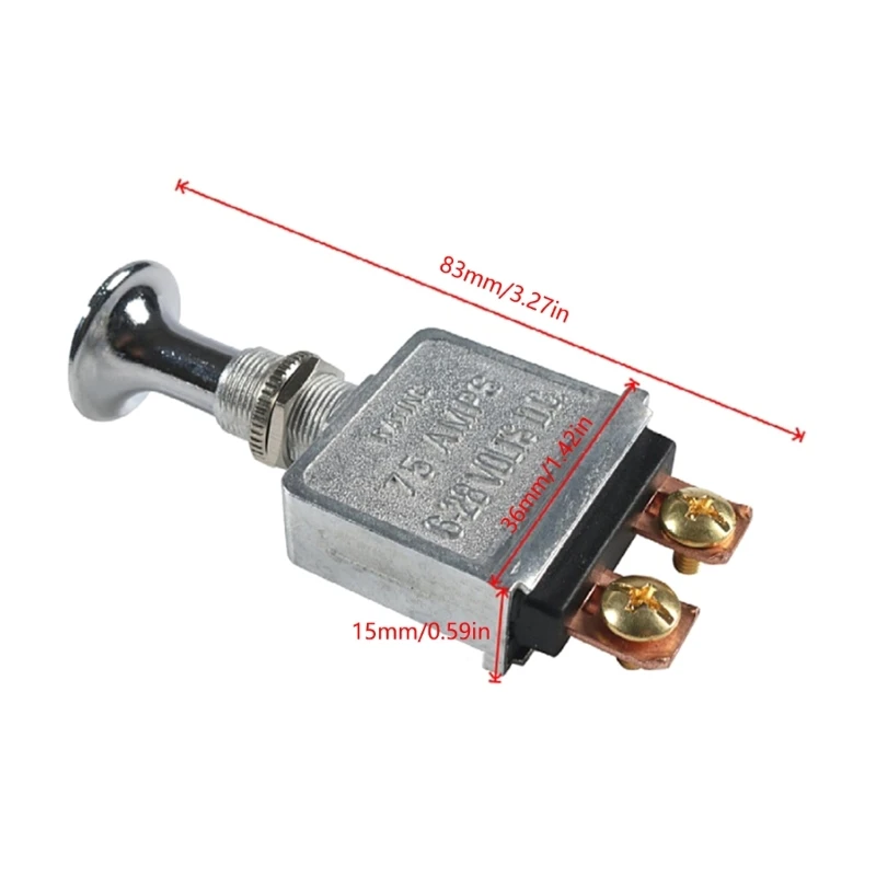 Auto Toggle Switch Heavy Duty Push-Pull-On-Offs Switch 2 Positions 2 Terminals DC6-28V 75A for Headlight Turn Signal