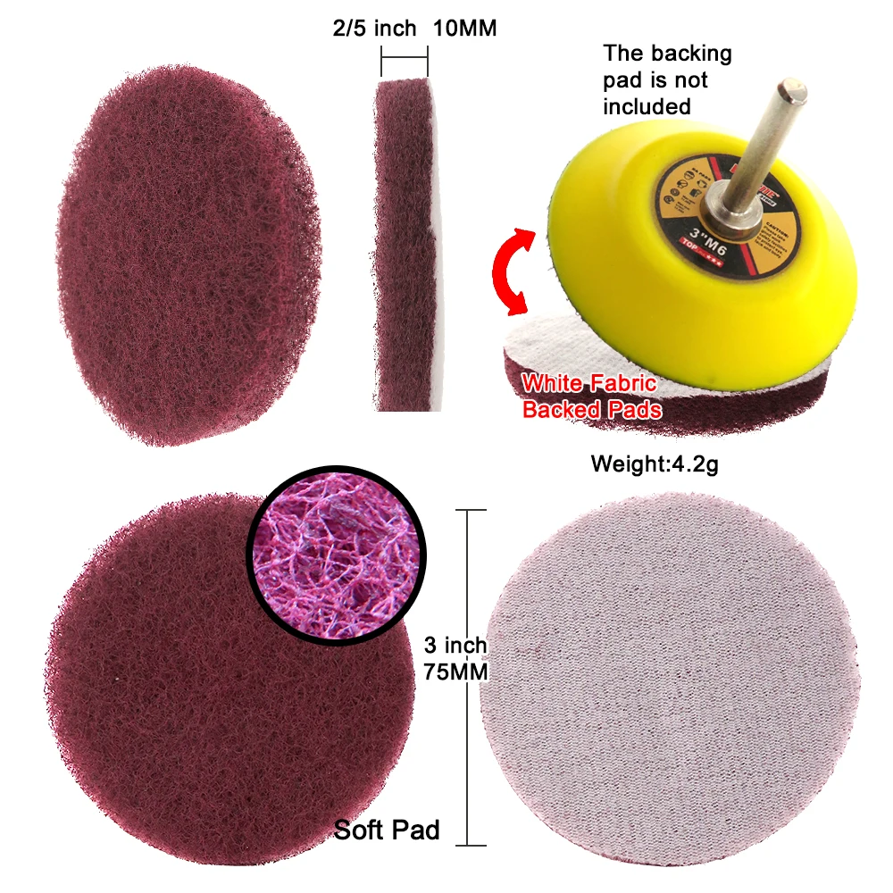 1-6 Inch Round Scouring Pads Red Green Gray Abrasive Scrubber Discs 6/12Pcs Duty Cleaning Buffing Pads for Polisher Metal