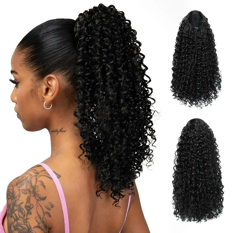 Ponytail Real Human Hair Drawstring Curly Ponytail Extension for African Women Afro Kinky Curly Hair Pieces