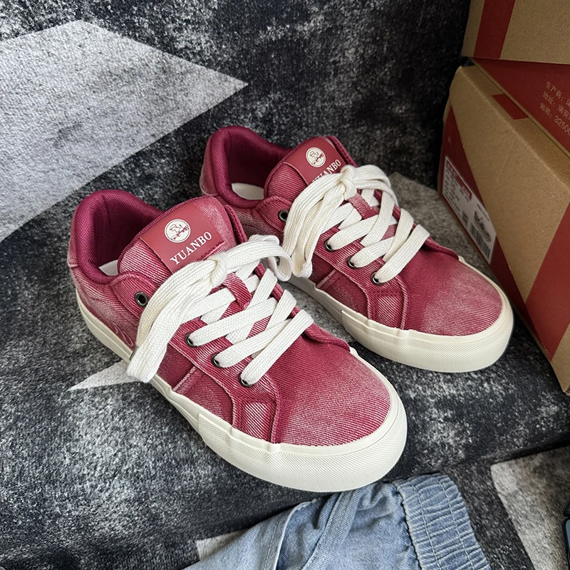 

Vintage Red Men's Vulcanize Shoes Low Cut Breathable Canvas Shoes Man Lace-Up Platform Original Men's Sneakers chaussure hommes