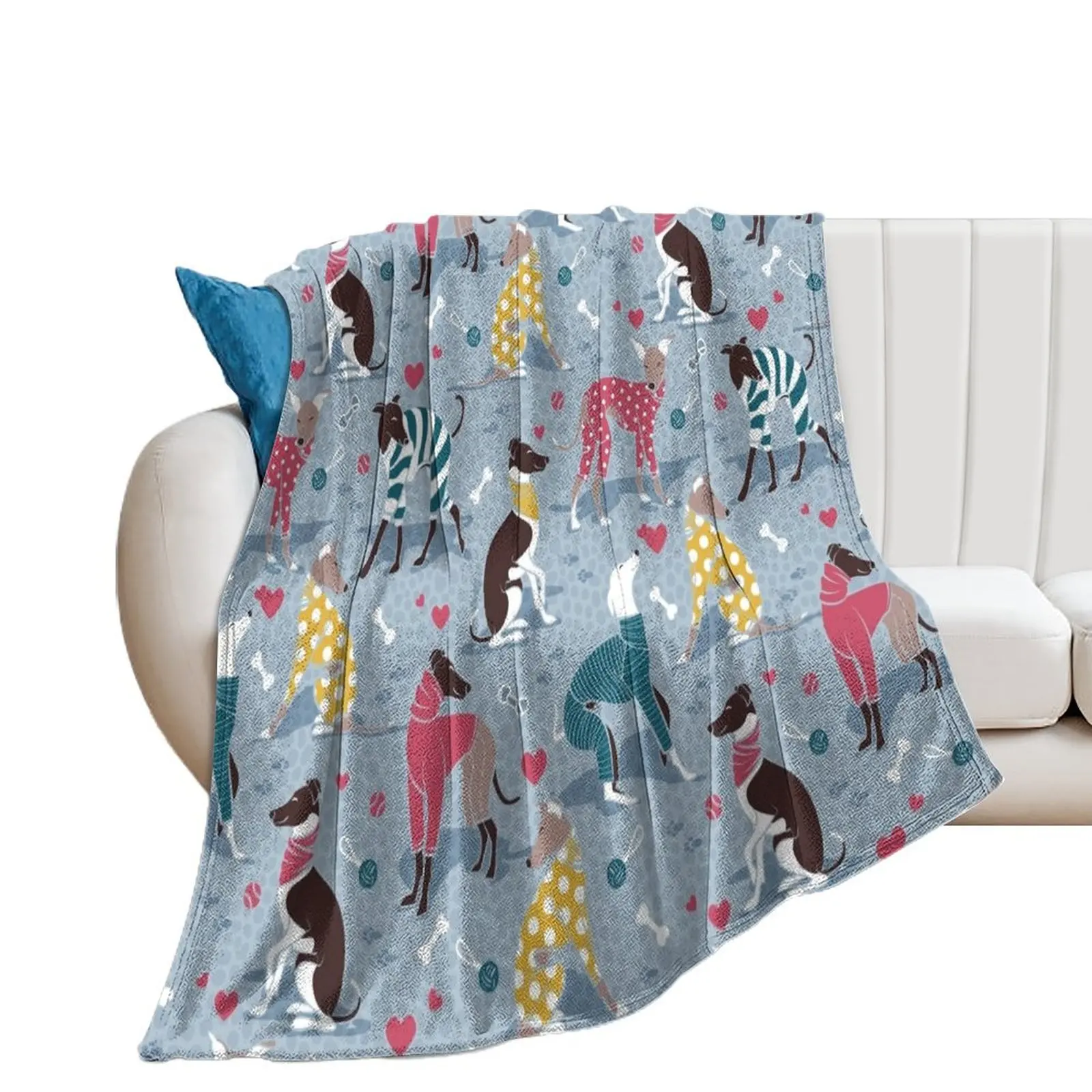 Greyhounds dogwalk // pale blue background Throw Blanket Decorative Beds Warm Weighted manga Blankets