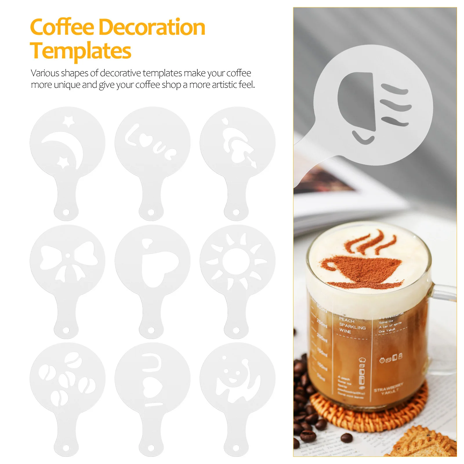 

Coffee Tools Accessories Stencil Pen Stencils Latte Art and Utensils Kit for Bar Stainless Steel