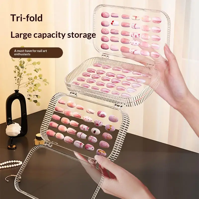 

False Nail Tips Display Storage Box With Nail Tape Roll Wearable Fake Nails Showing Shelf Color Card Organizer Tool Three Folds