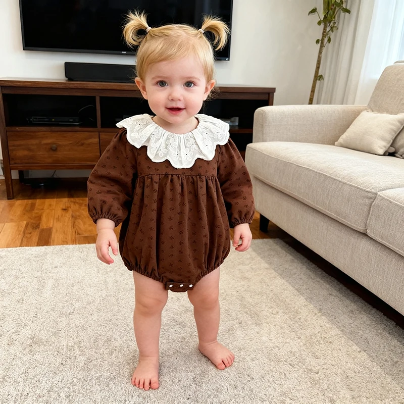 Autumn Toddler Baby Girls Lapel Cotton Romper 0-24M Spring Long Sleeved Printing Infant Baby Jumpsuit Children Sweet Bodysuits