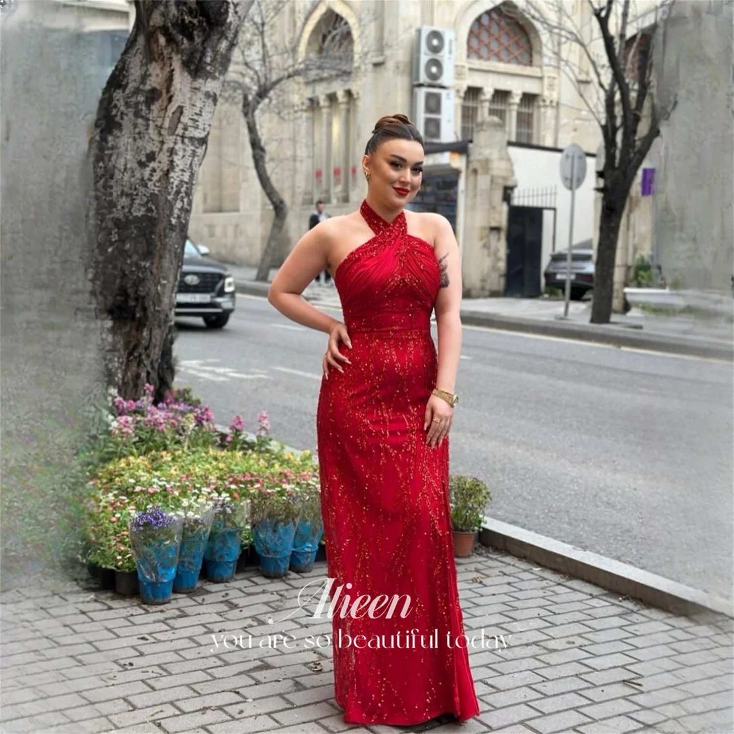 

Aileen Sequin Halter Red Straight Evening Dress 2026 Prom Dress Elegant Glamourous Formal Evening فساتين سهره نسائي 2026